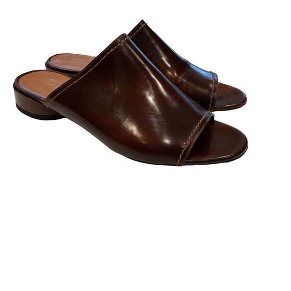 Emporio Armani Women’s Open Toe Slide Mules Brown Leather Size US 9 EU 39 - Picture 2 of 13